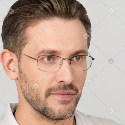 Neutral white adult male with short  brown hair and brown eyes