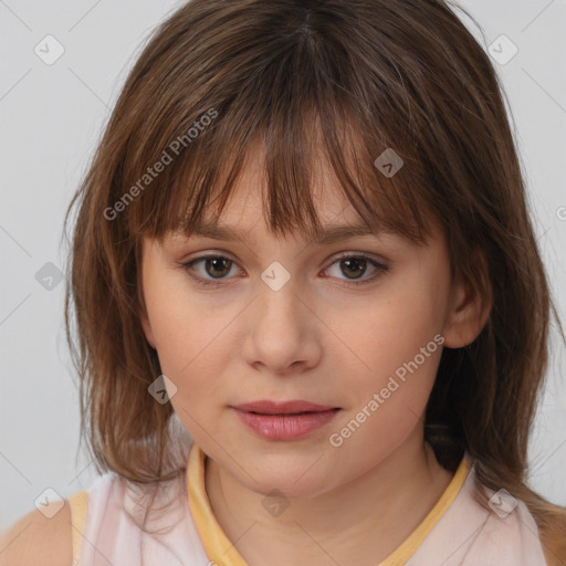 Neutral white child female with medium  brown hair and brown eyes