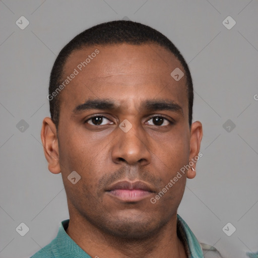 Neutral latino young-adult male with short  brown hair and brown eyes