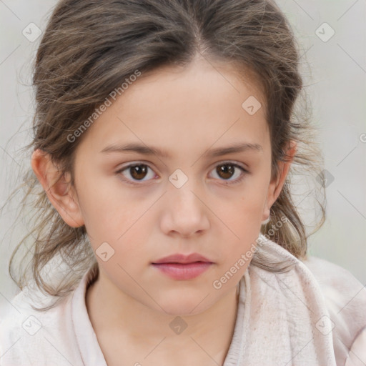 Neutral white child female with medium  brown hair and brown eyes