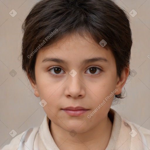 Neutral white child female with medium  brown hair and brown eyes