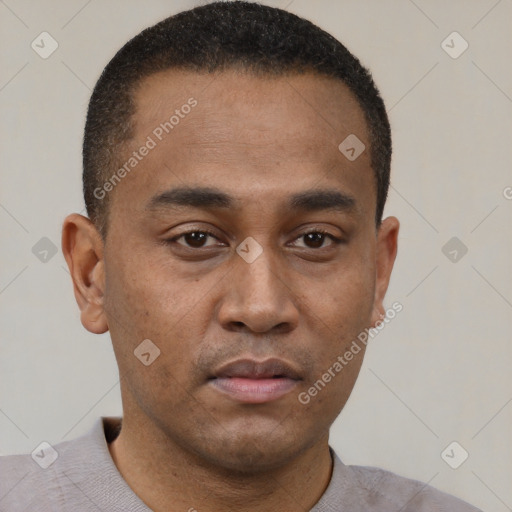 Neutral latino young-adult male with short  brown hair and brown eyes