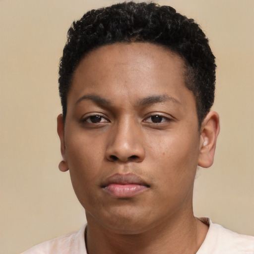 Neutral latino young-adult female with short  black hair and brown eyes