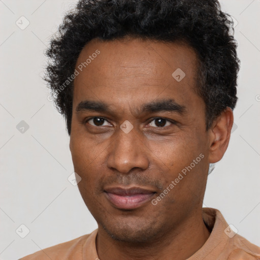 Neutral latino adult male with short  brown hair and brown eyes