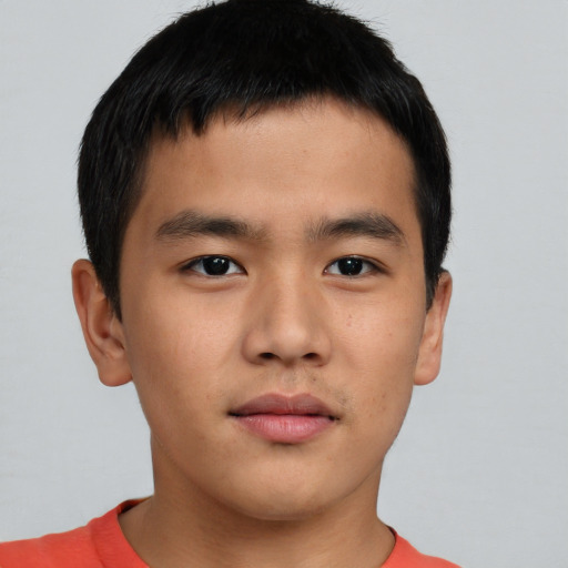 Neutral asian young-adult male with short  brown hair and brown eyes