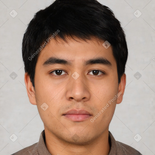 Neutral asian young-adult male with short  black hair and brown eyes