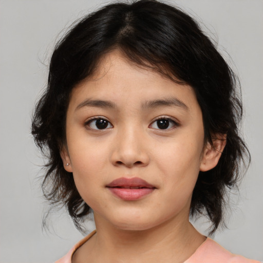 Neutral asian child female with medium  brown hair and brown eyes