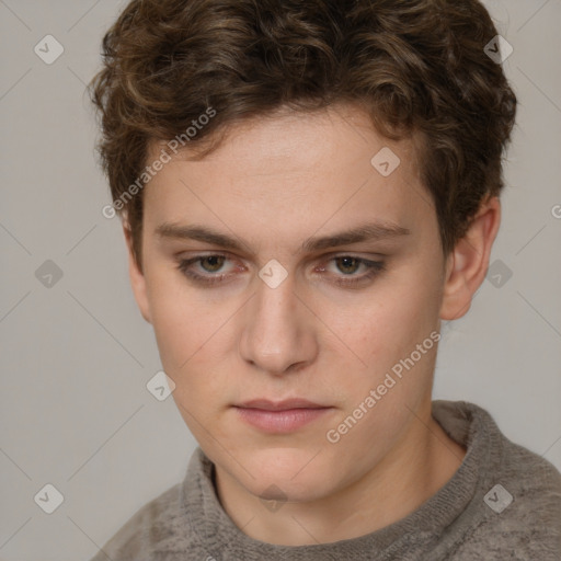 Neutral white young-adult male with short  brown hair and grey eyes