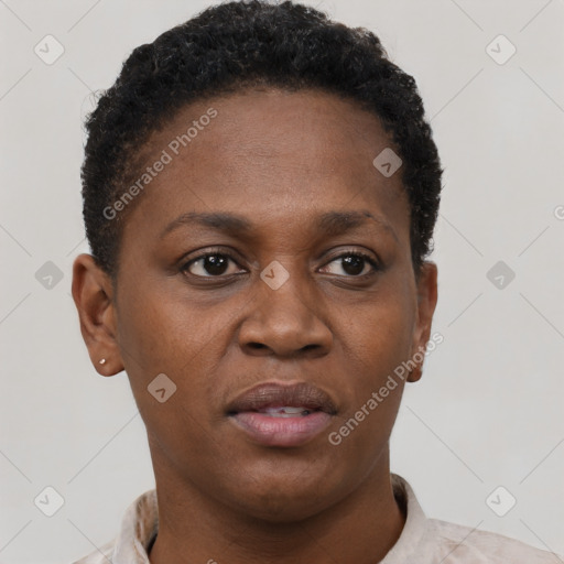 Neutral black young-adult female with short  brown hair and brown eyes