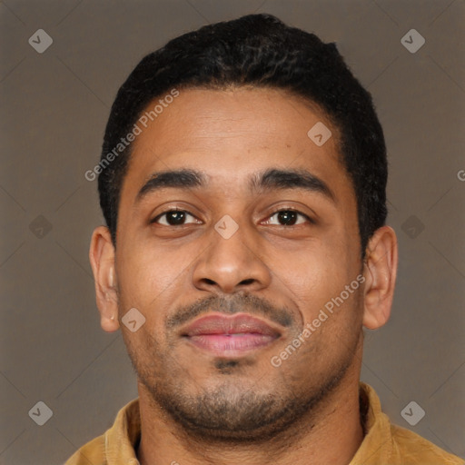 Neutral latino young-adult male with short  brown hair and brown eyes