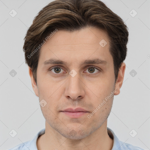 Neutral white adult male with short  brown hair and brown eyes