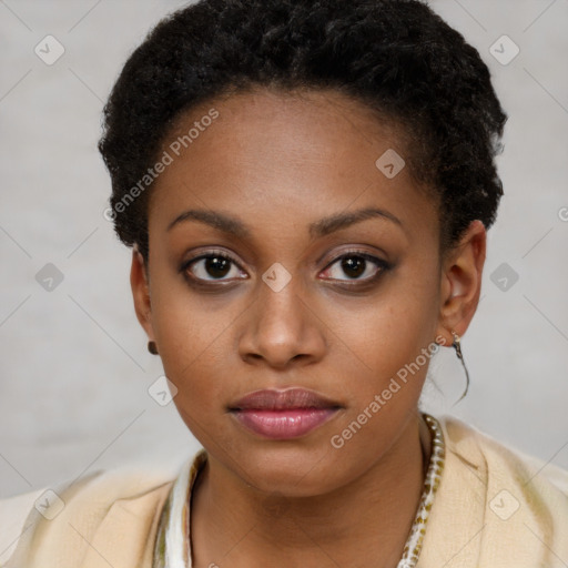 Neutral black young-adult female with short  brown hair and brown eyes