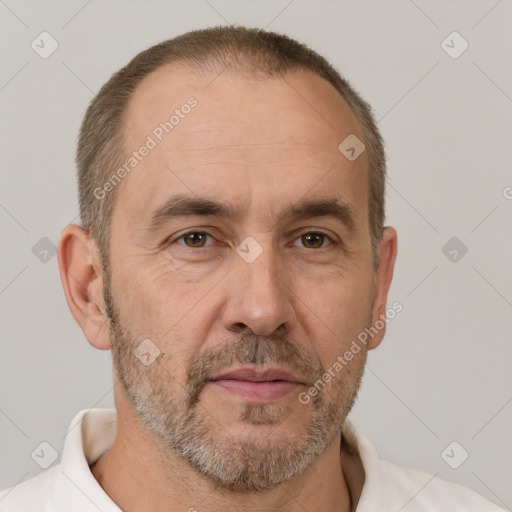 Neutral white adult male with short  brown hair and brown eyes