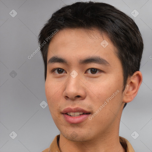 Neutral asian young-adult male with short  brown hair and brown eyes