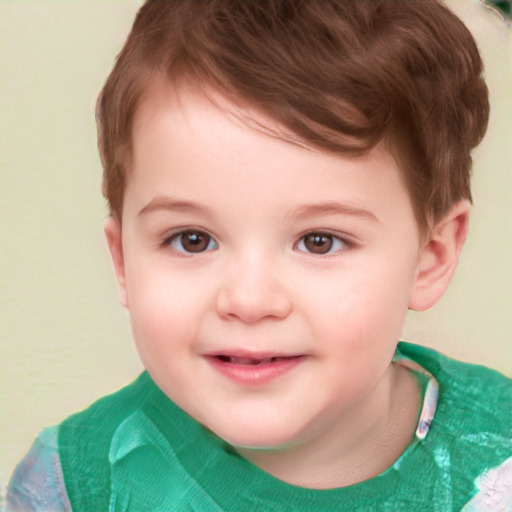 Joyful white child female with short  brown hair and brown eyes