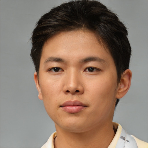Neutral asian young-adult male with short  brown hair and brown eyes