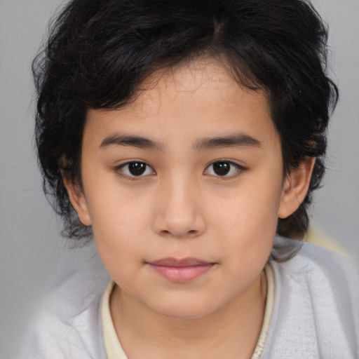 Neutral asian child female with medium  brown hair and brown eyes