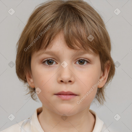 Neutral white child female with medium  brown hair and brown eyes