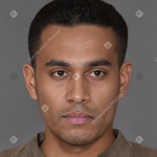 Neutral latino young-adult male with short  brown hair and brown eyes