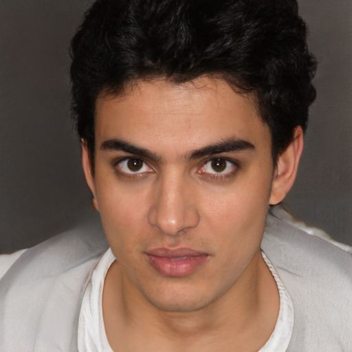 Neutral white young-adult female with short  brown hair and brown eyes