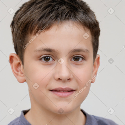 Joyful white child male with short  brown hair and brown eyes