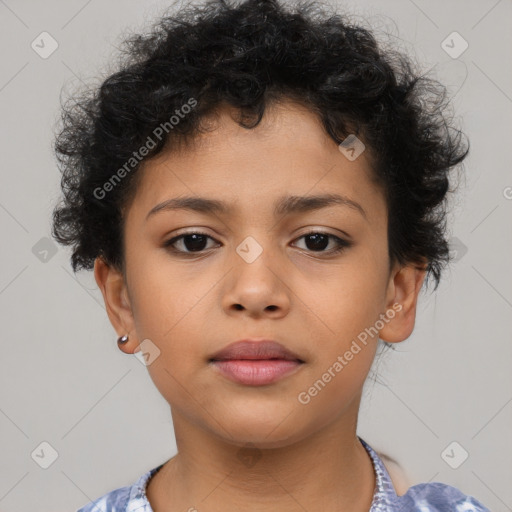 Neutral latino child female with short  brown hair and brown eyes