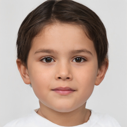 Neutral white child female with short  brown hair and brown eyes