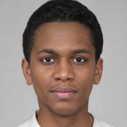 Neutral black young-adult male with short  brown hair and brown eyes