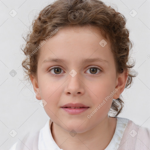 Neutral white child female with short  brown hair and brown eyes