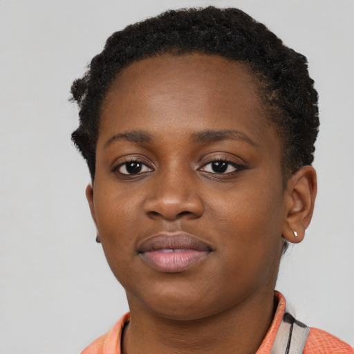 Neutral black young-adult female with short  brown hair and brown eyes