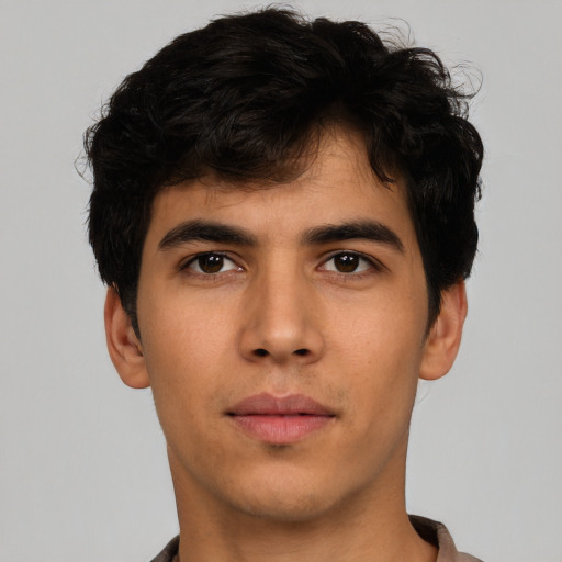 Neutral asian young-adult male with short  brown hair and brown eyes