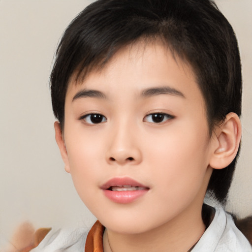 Neutral asian child female with medium  brown hair and brown eyes