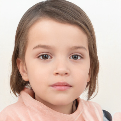 Neutral white child female with medium  brown hair and grey eyes