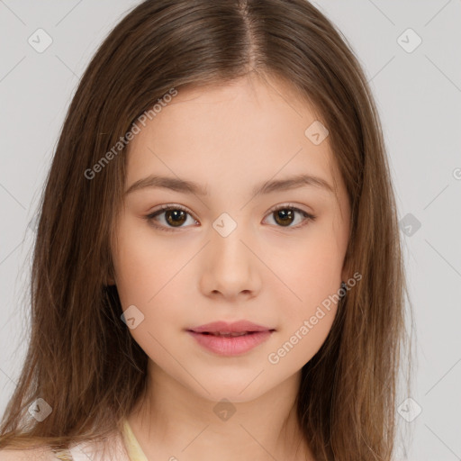 Neutral white child female with long  brown hair and brown eyes