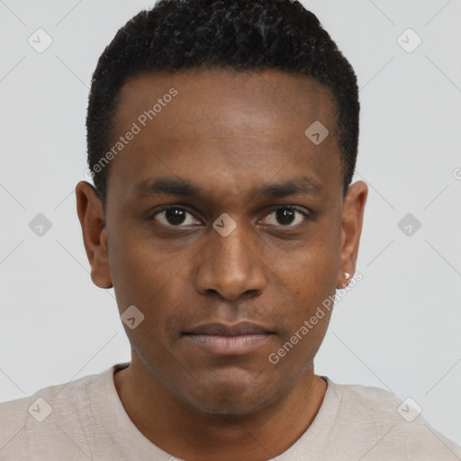 Neutral black young-adult male with short  brown hair and brown eyes