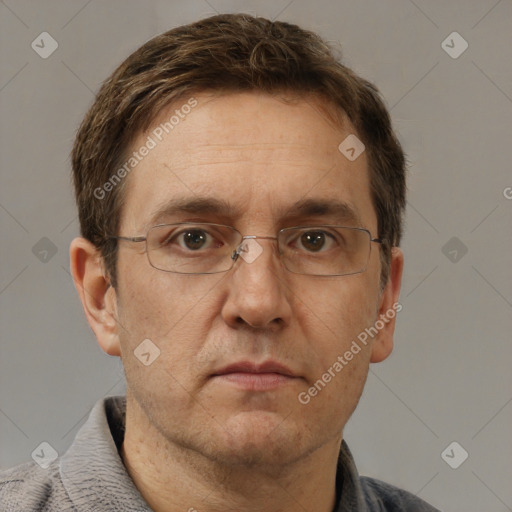 Neutral white adult male with short  brown hair and brown eyes