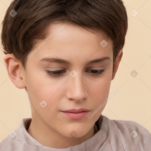 Neutral white child female with short  brown hair and brown eyes