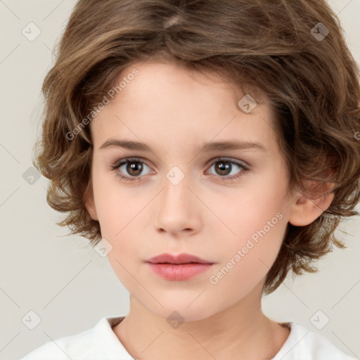 Neutral white child female with medium  brown hair and brown eyes