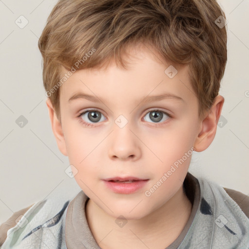 Neutral white child male with short  brown hair and grey eyes