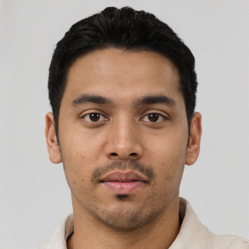 Neutral asian young-adult male with short  black hair and brown eyes