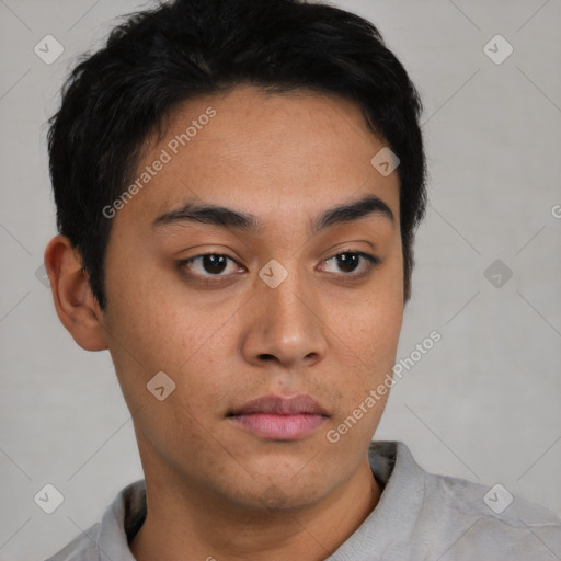 Neutral asian young-adult male with short  black hair and brown eyes