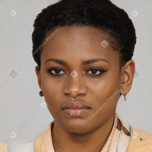 Neutral latino young-adult female with short  brown hair and brown eyes