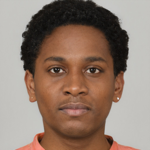 Neutral black young-adult male with short  brown hair and brown eyes