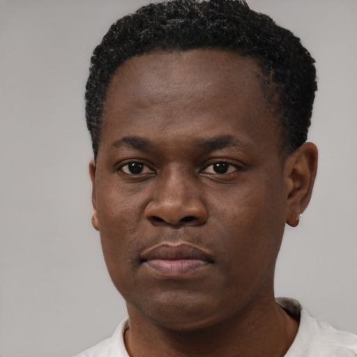 Neutral black young-adult male with short  brown hair and brown eyes