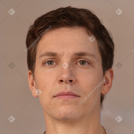 Neutral white adult male with short  brown hair and brown eyes