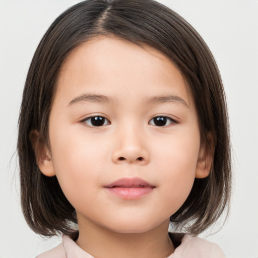 Neutral white child female with medium  brown hair and brown eyes