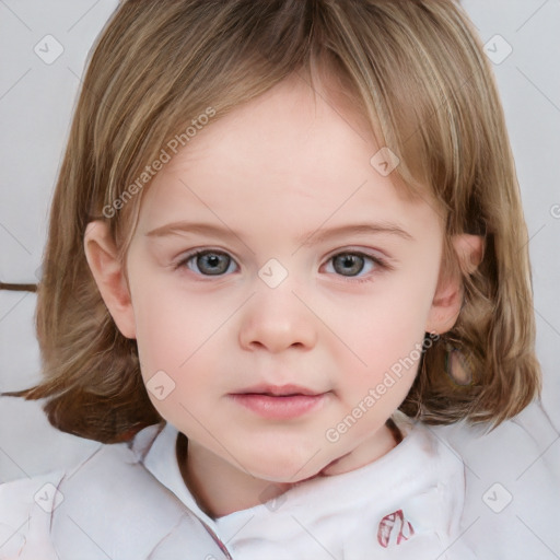 Neutral white child female with medium  brown hair and grey eyes