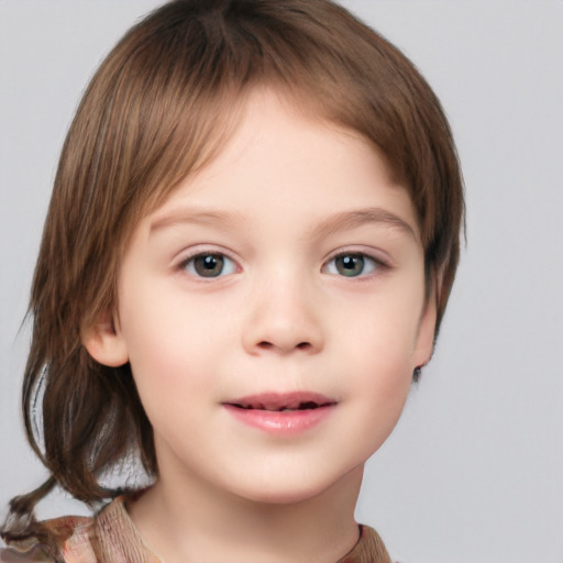 Neutral white child female with medium  brown hair and brown eyes