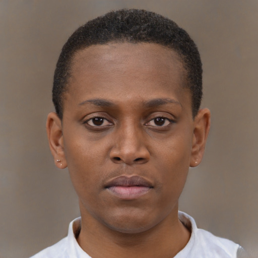 Neutral black young-adult male with short  brown hair and brown eyes