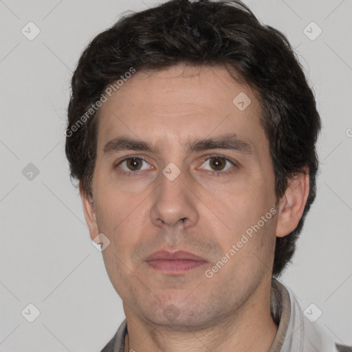 Neutral white adult male with short  brown hair and brown eyes